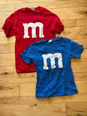 Red & Blue Kids Graphic T-Shirts with White 'm' Logo (Adult Size Small)